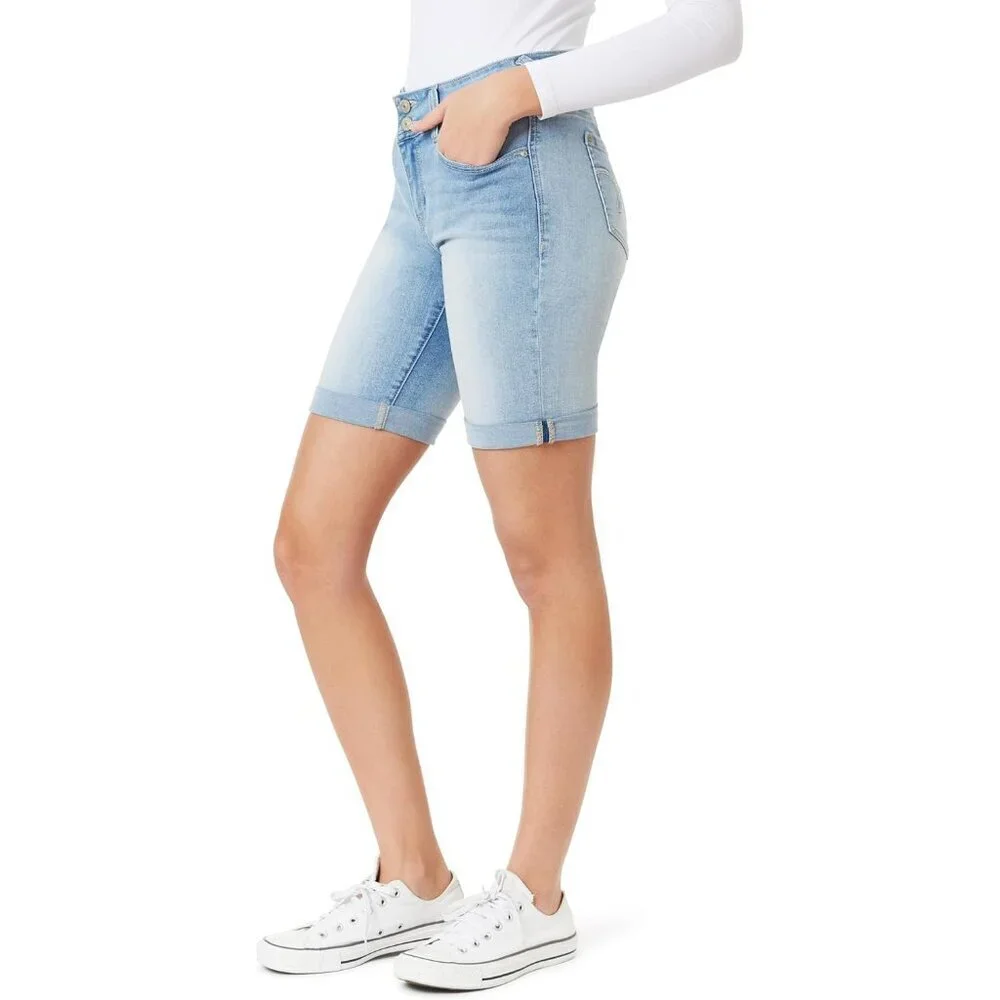 Women's Denim Bermuda Shorts 9 Inch Mid-Rise Plus Size Eco-Friendly Comfort
